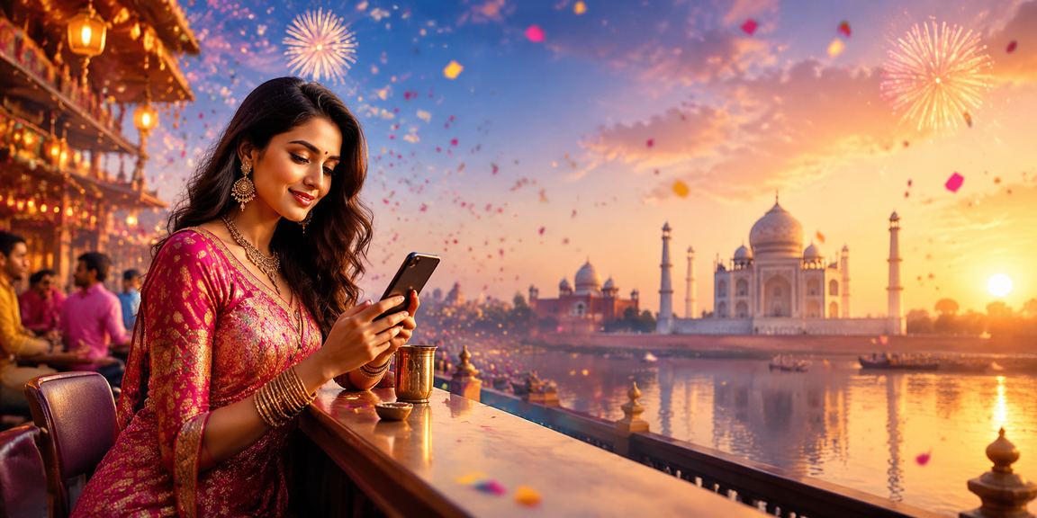 Sports bettors enjoying cricket and football betting near Taj Mahal scenic backdrop
